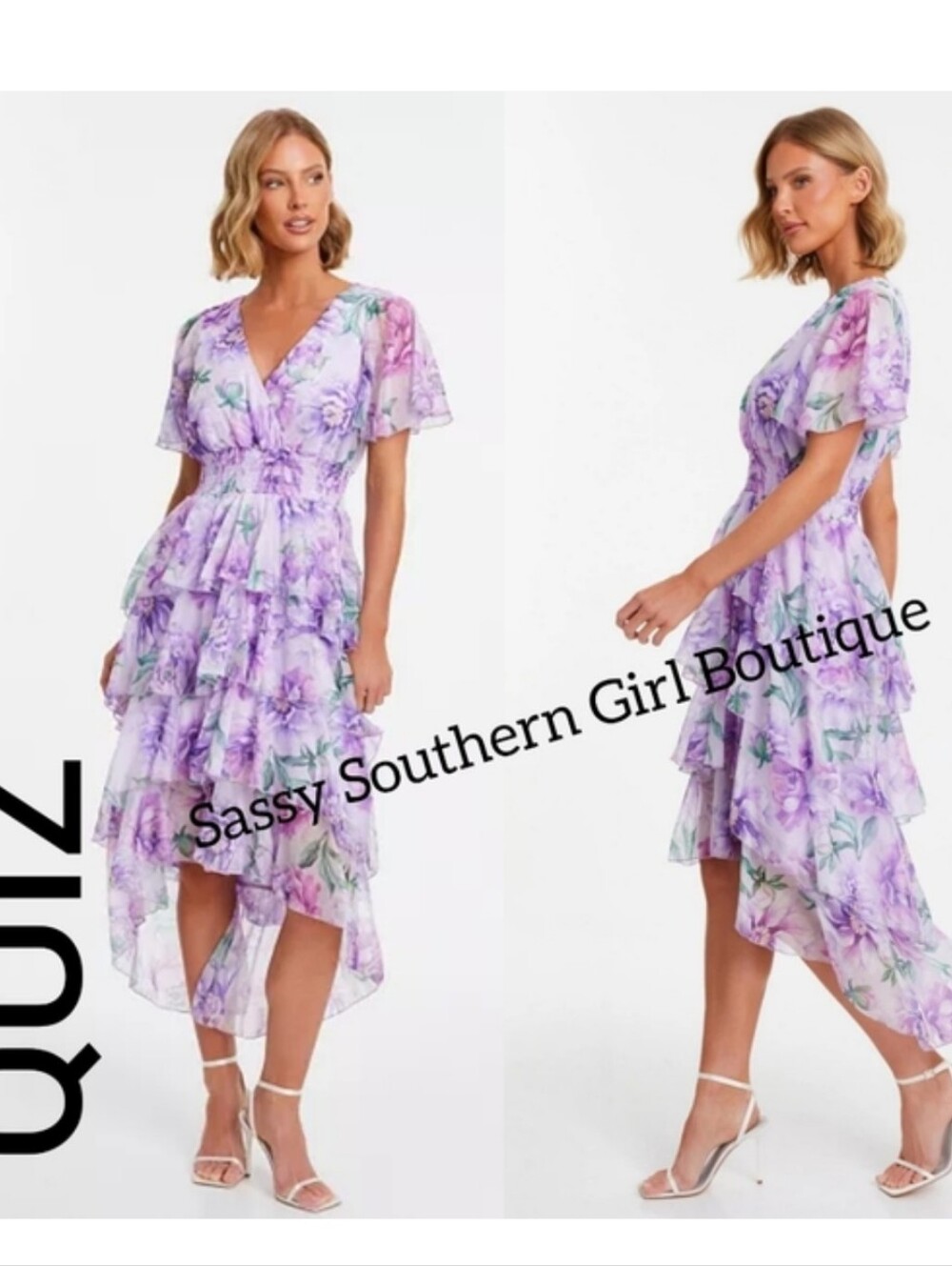 🆕⭐ Quiz Lavender Floral Ruffle Midi Dress